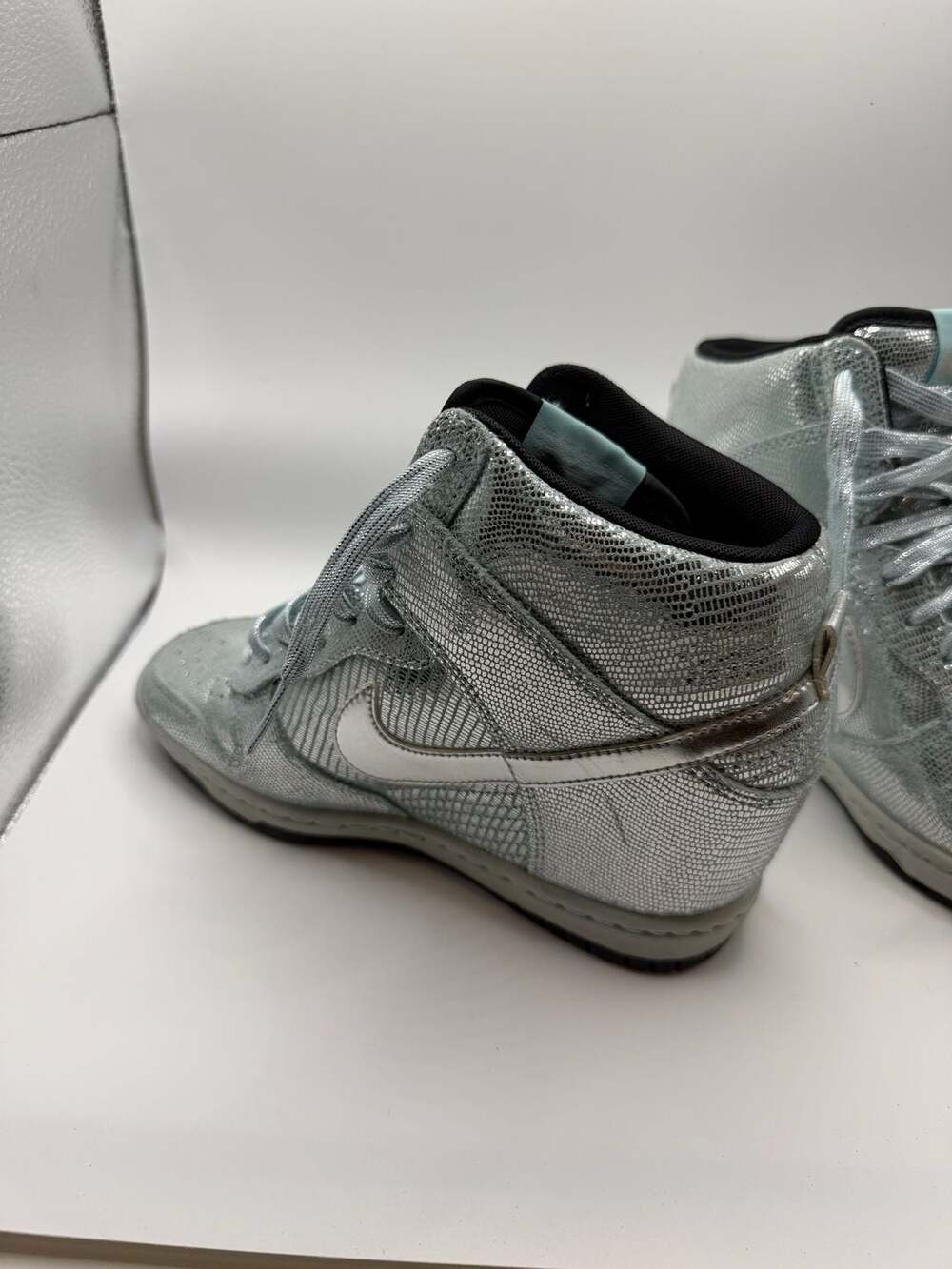 Nike Women's Dunk Sky Hi QS 'Disco Ball' Metallic Silver Wedge Sneakers - Picture 7 of 11